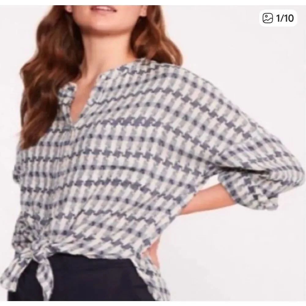 Lou & Grey LOFT houndstooth tie front cotton shirt